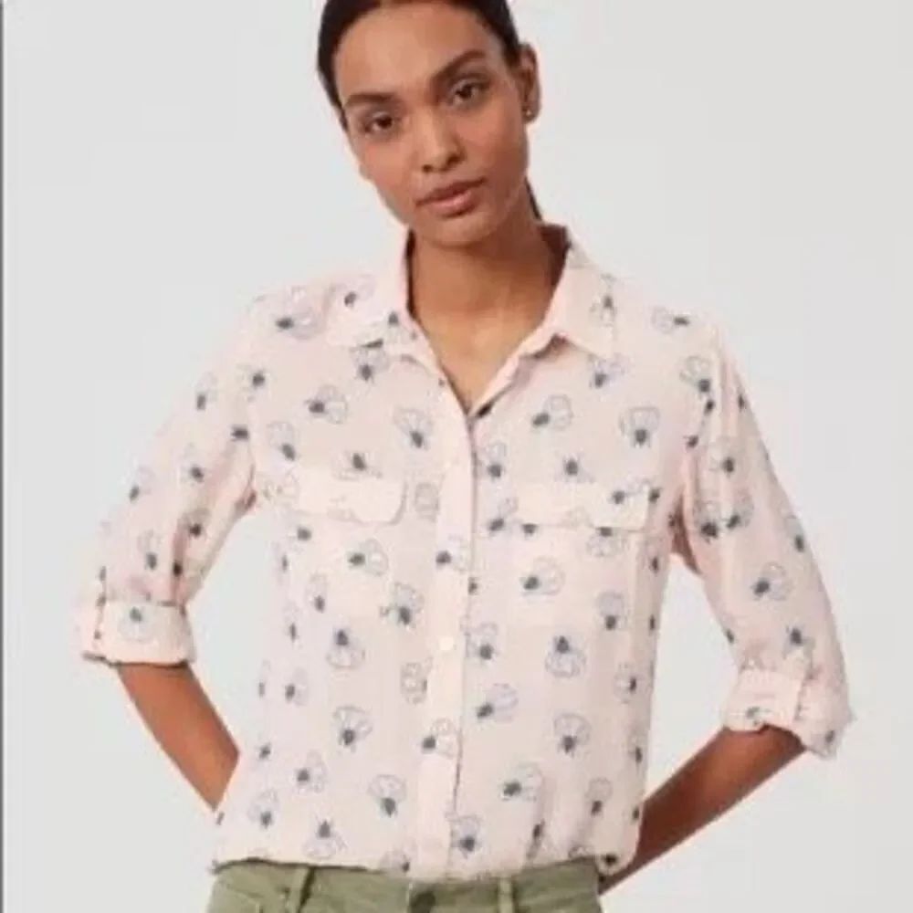 LOFT Pink Lotus Floral Print Button Front BlouseSZ 14